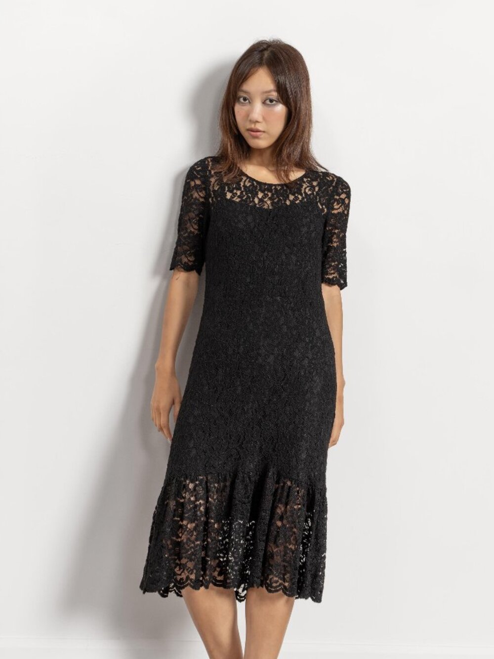 BLACK LACE DRESS Vintage Party Stretchy Witchy Small / Medium